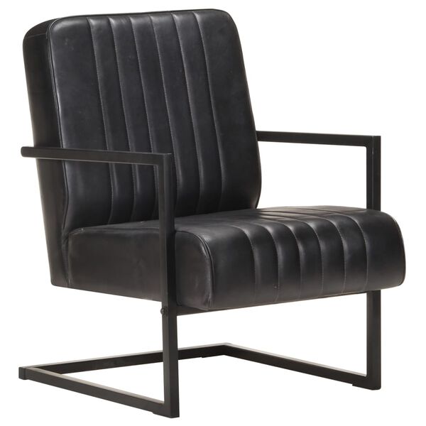 321856 vidaXL Cantilever Sofa Chair Black Real Leather
