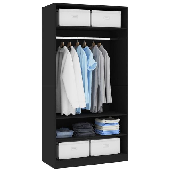 800226 vidaXL Wardrobe Black 100x50x200 cm Chipboard