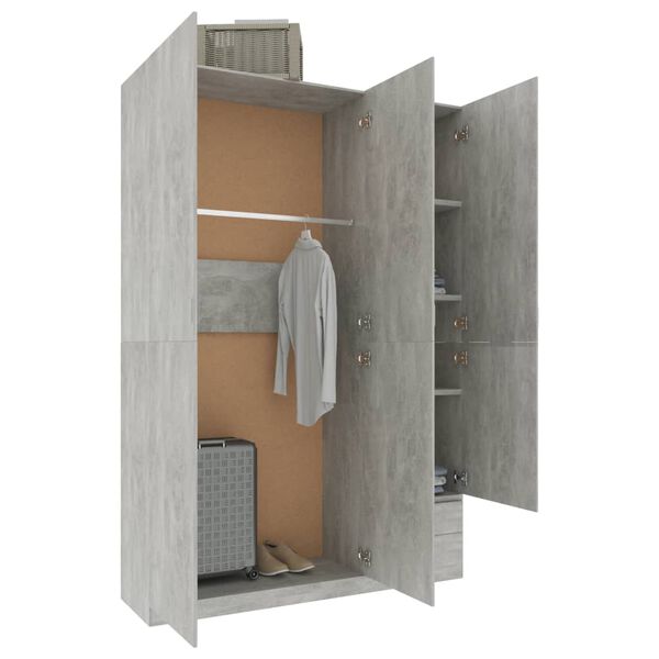 800796 vidaXL 3-Door Wardrobe Concrete Grey 120x50x180 cm Chipboard
