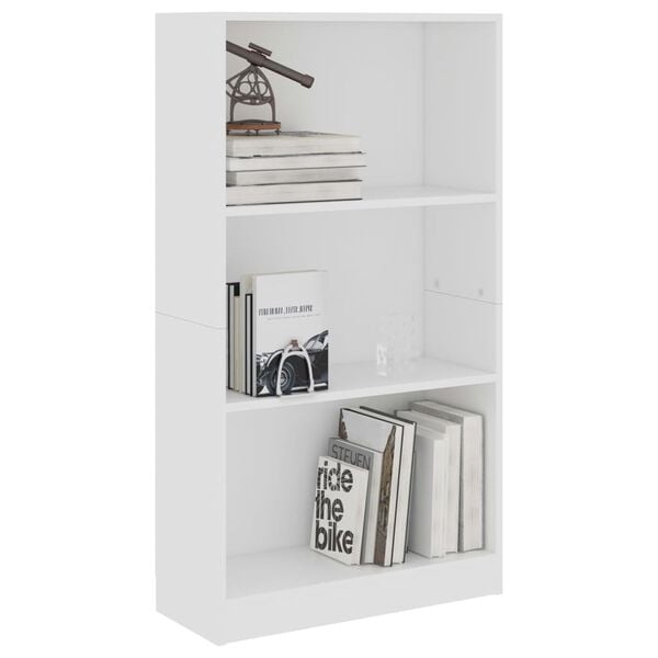 800864 vidaXL 3-Tier Book Cabinet White 60x24x108 cm Chipboard