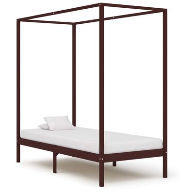 vidaXL Каркас ліжка з балдахіном Темно-коричневий 90x200 см Масив сосни