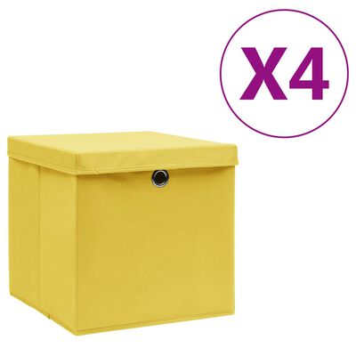 vidaXL Коробки для Зберігання з Кришками 4 шт Жовтий 28x28x28 см