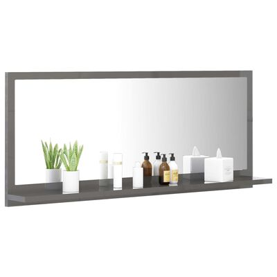 804588 vidaXL Bathroom Mirror High Gloss Grey 90x10,5x37 cm Chipboard