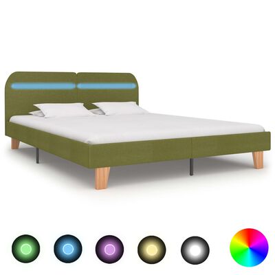 vidaXL Каркас ліжка зі світлодіодами Зелений 180x200 см Тканина