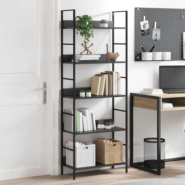 288226 vidaXL 5-Layer Book Shelf Black 60x27,6x158,5 cm Chipboard