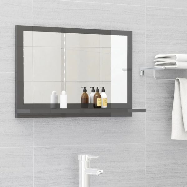 804570 vidaXL Bathroom Mirror High Gloss Grey 60x10,5x37 cm Chipboard