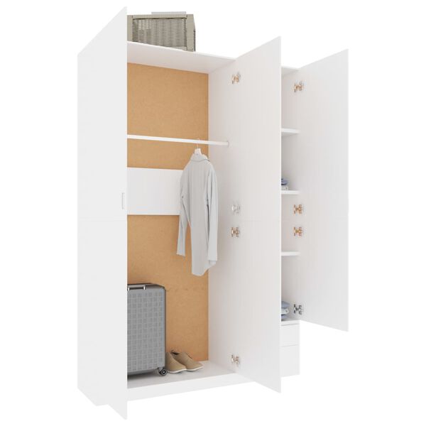 800792 vidaXL 3-Door Wardrobe White 120x50x180 cm Chipboard