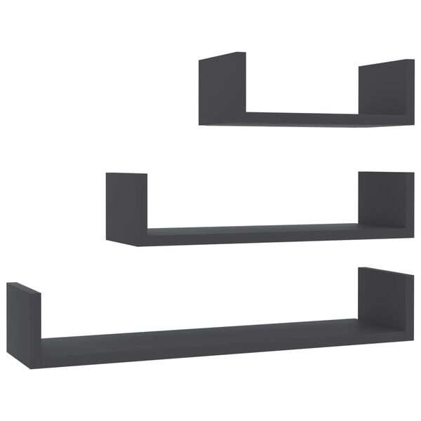 800200 vidaXL Wall Display Shelf 3 pcs Grey Chipboard