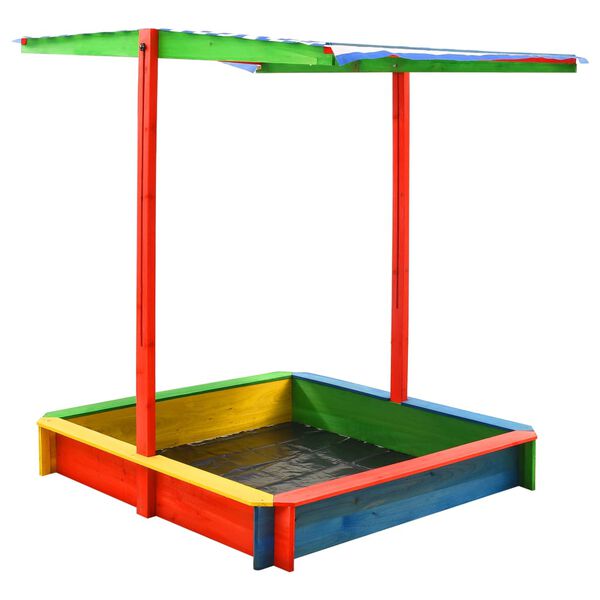 313887 vidaXL Sandbox with Adjustable Roof Fir Wood Multicolour UV50