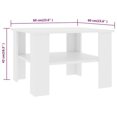 800207 vidaXL Coffee Table White 60x60x42 cm Chipboard