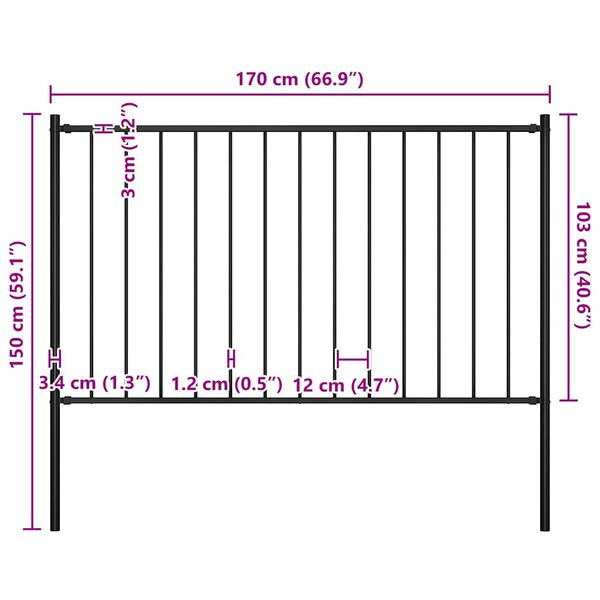 145210 vidaXL Fence Panel with Posts Powder-coated Steel 1,7x1 m Black