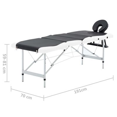 vidaXL Розкладний масажний стіл 4-х зонний Чорний/білий Алюміній