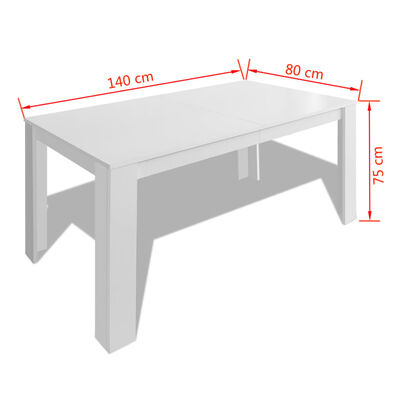 vidaXL Обідній стіл Білий 140x80x75 см