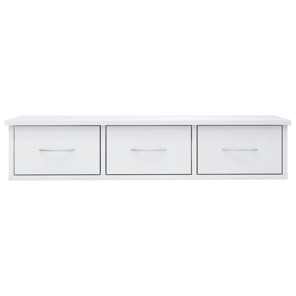 idaXL Навісна Полиця з Висувними Шухлядами Глянцевий Білий 88x26x18,5 см ДСП