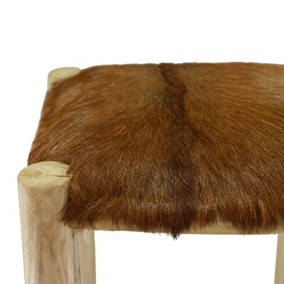 vidaXL Барний стілець Натуральна шкіра/Масив тикового дерева