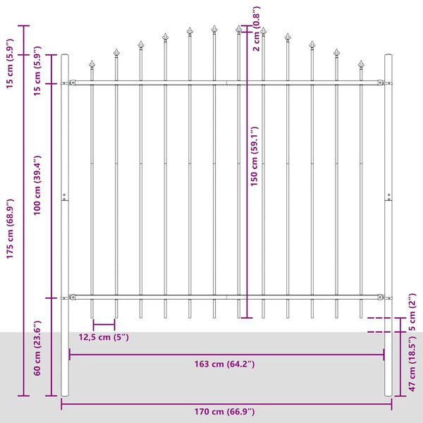 vidaXL Садова огорожа зі штирями Чорний 1,7 м Сталь