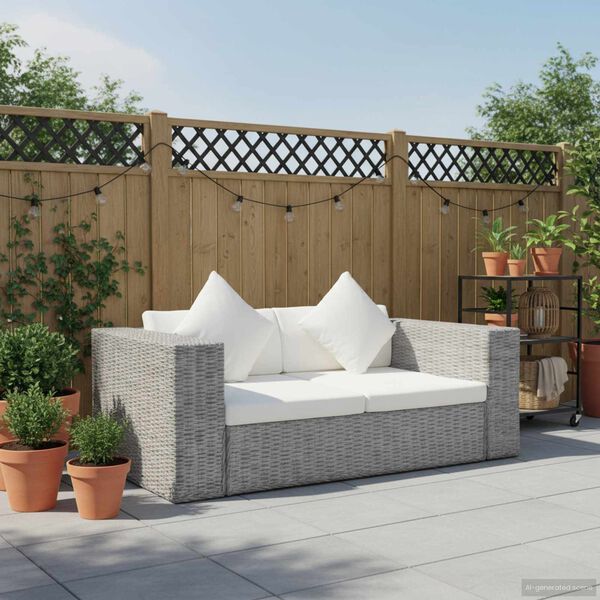 vidaXL Диван 2-місний з подушками Сірий Натуральний ротанг