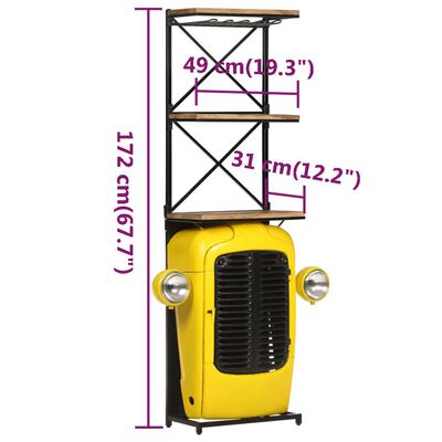 vidaXL Винна шафа-трактор Жовтий 49x31x170 см Масив дерева манго