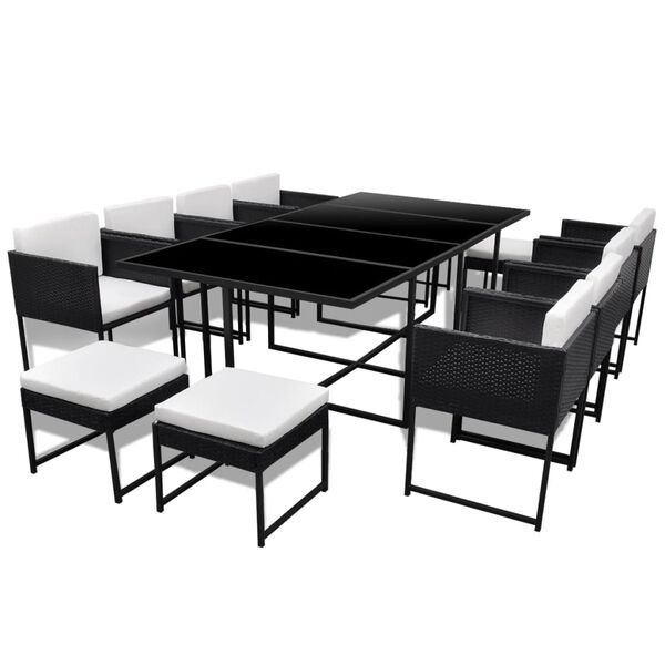 vidaXL Вуличний Обідній Комплект 13 Од. з Подушками Чорний Поліротанг