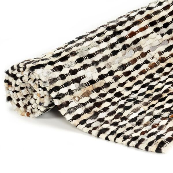 vidaXL Килимок Чорний/Білий 80x150 см Натуральна Шкіра з Ворсом