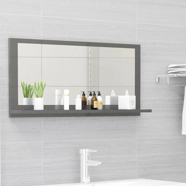 804579 vidaXL Bathroom Mirror High Gloss Grey 80x10,5x37 cm Chipboard