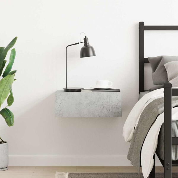 800314 vidaXL Floating Nightstand Concrete Grey 40x30x15 cm Chipboard