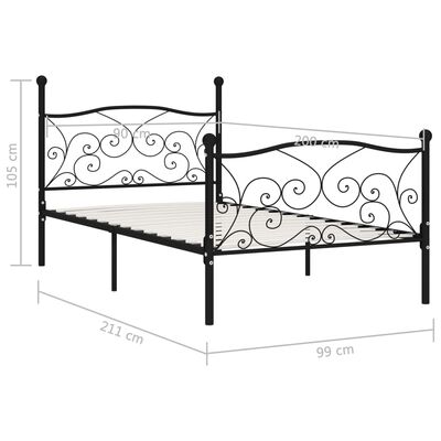 vidaXL Каркас ліжка з ламельною основою Чорний 90x200 см Метал