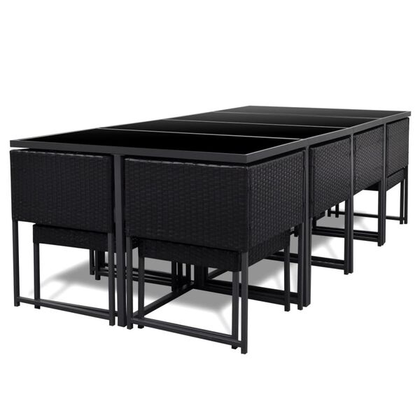 vidaXL Вуличний Обідній Комплект 13 Од. з Подушками Чорний Поліротанг