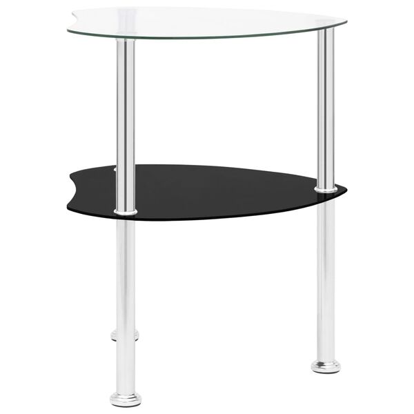 322786 vidaXL 2-Tier Side Table Transparent & Black 38x38x50cm Tempered Glass