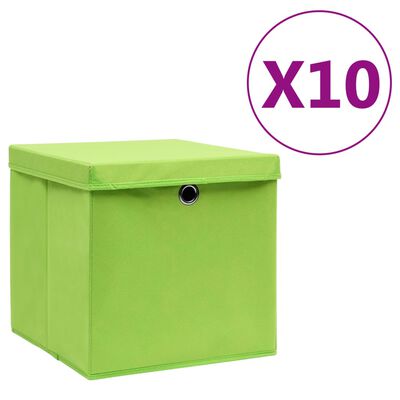 vidaXL Коробки для Зберігання з Кришками 10 шт Зелений 28x28x28 см