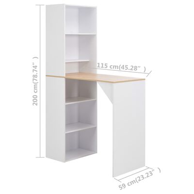 vidaXL Барний стіл з шафою Білий 115x59x200 см