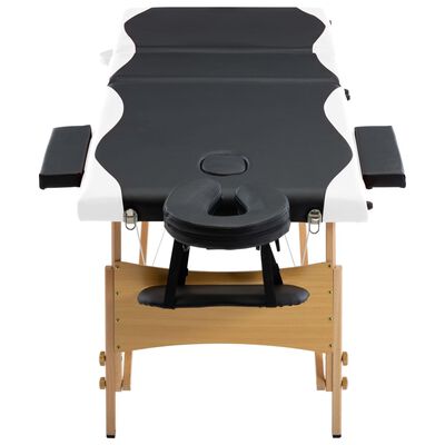 vidaXL Розкладний масажний стіл 3-х зонний Чорний/білий Дерево