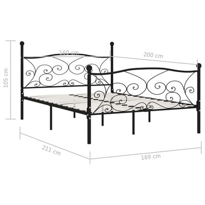 vidaXL Каркас ліжка з ламельною основою Чорний 160x200 см Метал