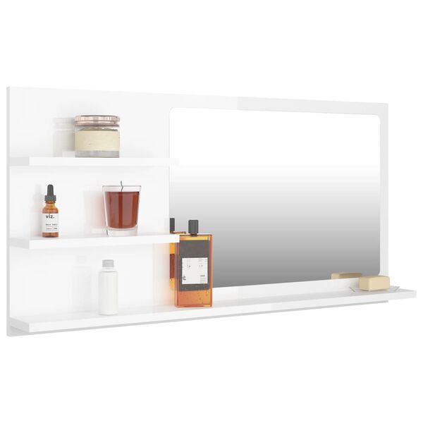 805021 vidaXL Bathroom Mirror High Gloss White 90x10,5x45 cm Chipboard