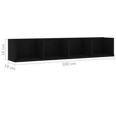 vidaXL Настінна полиця для CD-дисків Чорний 100x18x18 см ДСП