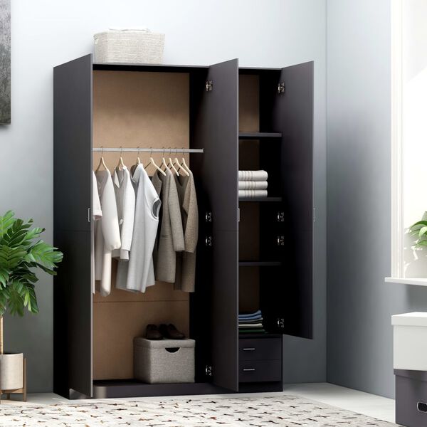 800794 vidaXL 3-Door Wardrobe Grey 120x50x180 cm Chipboard