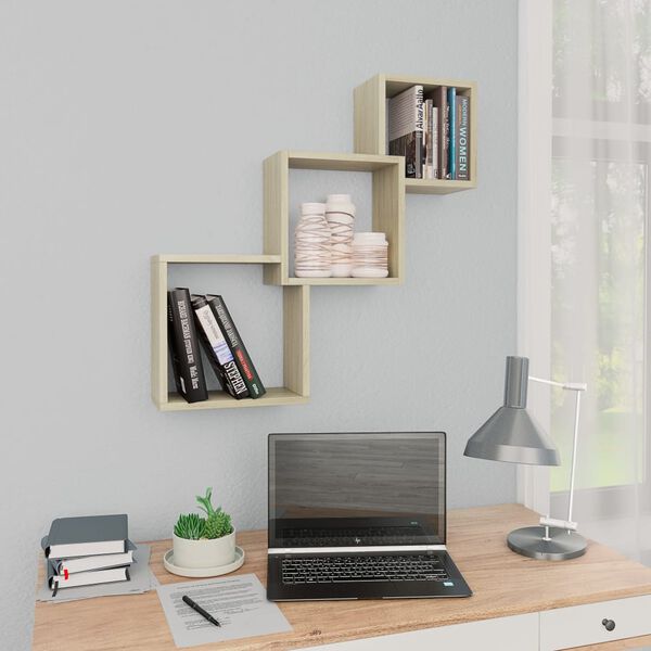 800273 vidaXL Cube Wall Shelves Sonoma Oak 84,5x15x27 cm Chipboard