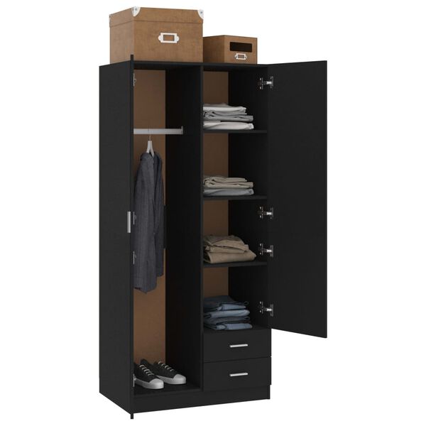 800640 vidaXL Wardrobe Black 80x52x180 cm Chipboard