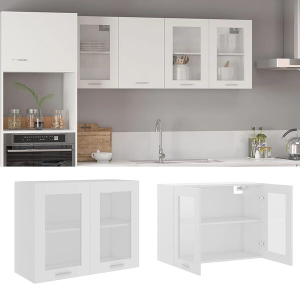 802529 vidaXL Hanging Glass Cabinet White 80x31x60 cm Chipboard