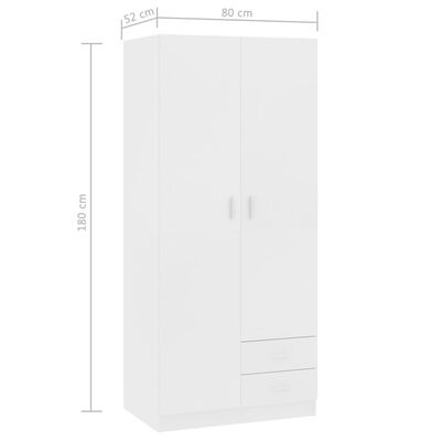 800639 vidaXL Wardrobe White 80x52x180 cm Chipboard