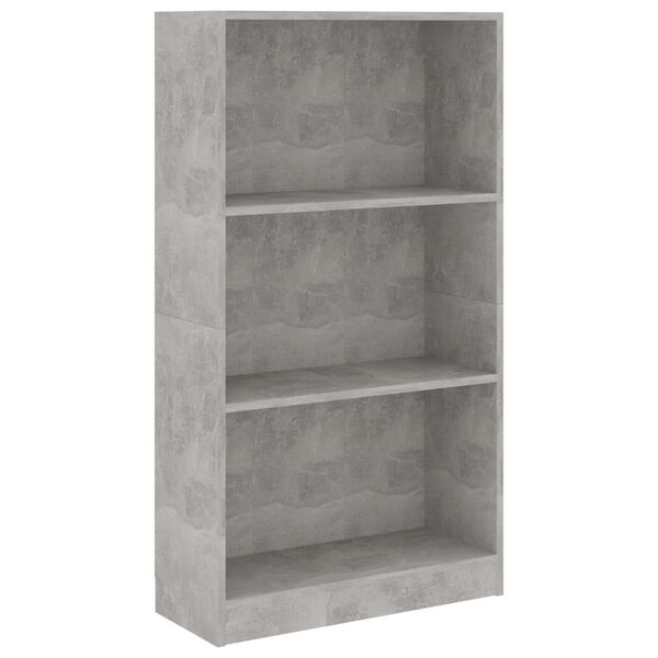 800868 vidaXL 3-Tier Book Cabinet Concrete Grey 60x24x108 cm Chipboard