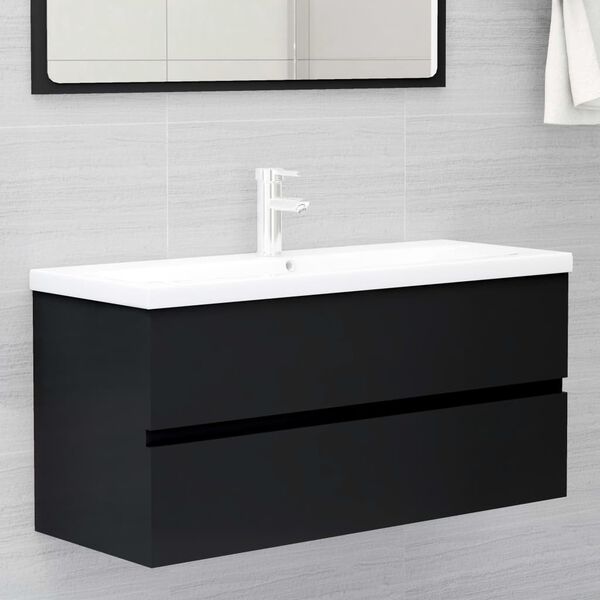 804765 vidaXL Sink Cabinet Black 100x38,5x45 cm Chipboard