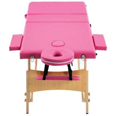 vidaXL Розкладний масажний стіл 3-х зонний Рожевий Дерево