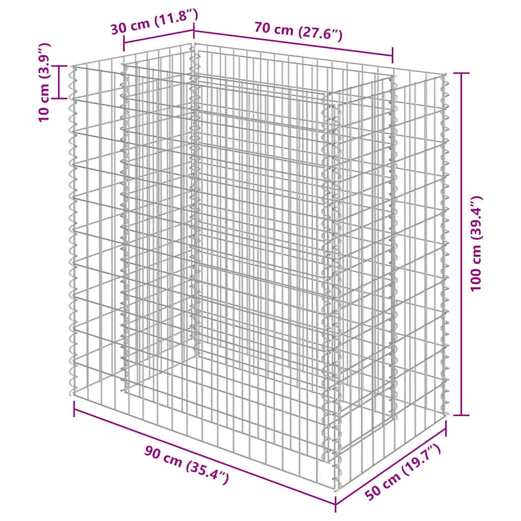 vidaXL Габіонова Піднесена Клумба 90x50x100 см Оцинкована Сталь