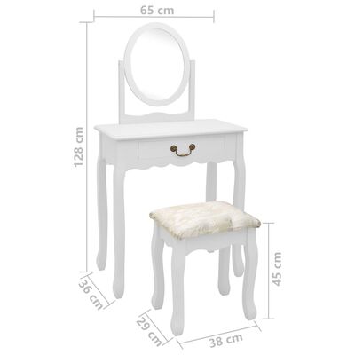 vidaXL Туалетний столик з табуретом Білий 65x36x128 см Павловнія/МДФ