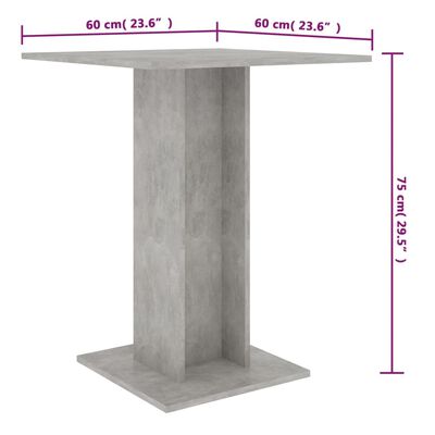 vidaXL Стіл для бістро Сірий бетон 60x60x75 см ДСП
