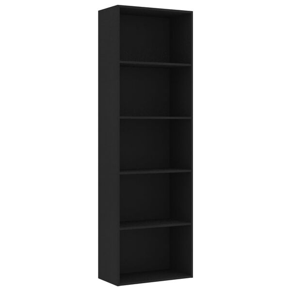800991 vidaXL 5-Tier Book Cabinet Black 60x30x189 cm Chipboard