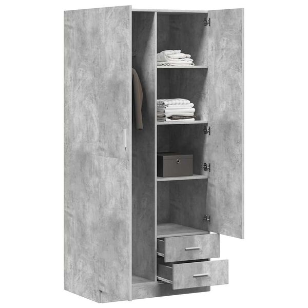 800643 vidaXL Wardrobe Concrete Grey 80x52x180 cm Chipboard