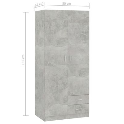 800643 vidaXL Wardrobe Concrete Grey 80x52x180 cm Chipboard