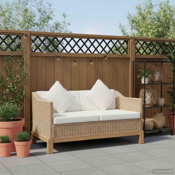 vidaXL Диван 2-місний з подушками Натуральний Ротанг